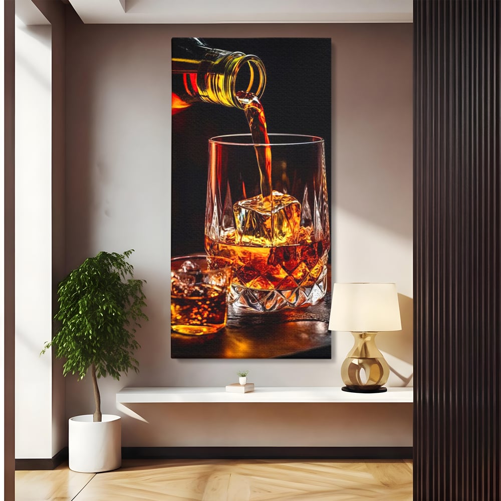 Tablou canvas cu tablou canvas cu turnare de whisky, fara rama, pe sasiu de lemn
